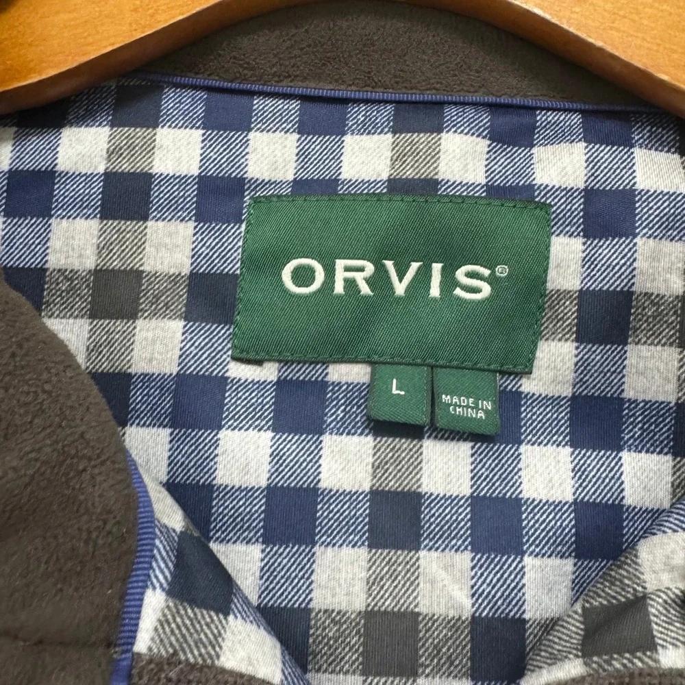 Orvis Mens Full Zip Knit Cardigan Sweater Brown Shoulder Patches Size‎ L Large